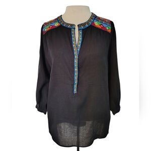 NWT Love Sam Embroidery Bead Boho Bohemian Aztec Retro Top Shirt